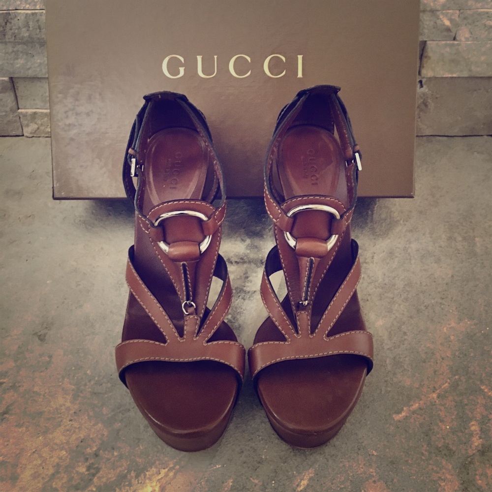 Gucci leather platform heels.